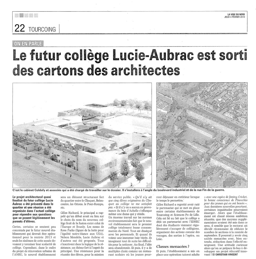 La Voix du Nord - Le futur collége Lucie-Aubrac est sorti des cartons des architectes